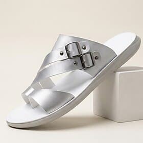 Women's Metallic Slide Sandals, Double Buckle Open Toe Flat Sandals, Comfortable Summer Shoes for Beach, Vacation, Daily Wear