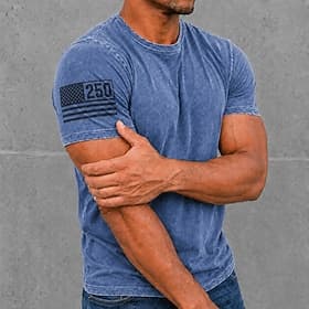 4th of July 2026 250th Men's Flag Cotton Acid Wash Shirt Heavyweight T-shirt Short Sleeve T shirt DTG Crew Neck Shirt Patriotic Street Holiday Blue Black Brown