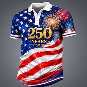 4 juillet 2026, 250e anniversaire Homme Drapeau Américain Polo Manche Courte Polos Revers Occasionnel Athleisure Tenue quotidienne Tenue de fête Impression 3D