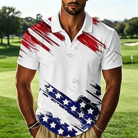4th of July 2026 250th Men's American US Flag Sports Polo Shirts Short Sleeve Polo Shirts Collared Shirts Casual Athleisure Daily Wear Festival Wear 3D Print B