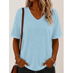 Damen T Shirt T-Shirt Einfarbig Stilvoll Klassisch Halbarm V Ausschnitt Normale Oberteile Lässig Täglich Urlaubskleidung Blau Schwarz Weiß Gelb Rosa Sommer Frü