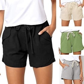 Women's Cotton Shorts Fashion Streetwear Casual Short High Waist Plain Pocket Elastic Waistband Comfy Comfort Soft Stretchy Outdoor Vacation Street Dark-Gray A