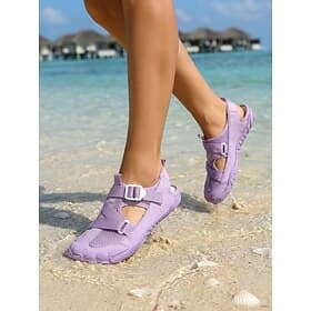Women's Purple Wide-fit Quick Dry Water Sandals – Lightweight Barefoot Aqua Shoes with Adjustable Magic Tape for for Swollen Feet, Beach, River Walking Outdoo