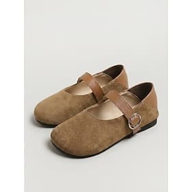Women's Light Brown Convertible Mary Jane Flats – Wide Fit Two-Way Wear Shoes with Adjustable Strap for Casual Outings, Travel Everyday Wear