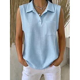 Damen Waffel-Tanktop Poloshirts Einfach Stilvoll Klassisch Modern Ärmellos Polokragen Normale Oberteile Lässig Täglich Strand Blau Schwarz Weiß Rosa Rote Somme