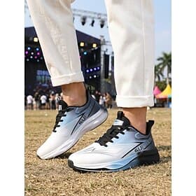 Men's White Black Music Festival Sneakers - Lightweight Breathable Cushioned Sport Shoes - Trendy Low Top Walking Footwear for Concerts, Outdoor Events, Travel
