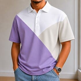 Homme Bloc de Couleur Géométrique Polo Manche Courte Polos Revers Occasionnel École Athleisure Tenue de travail Fête Impression 3D Boutons Maille Respirante Pr