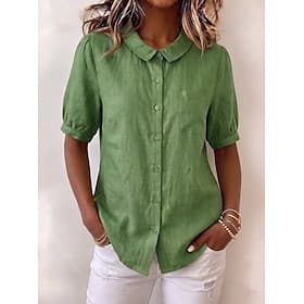 Women's Shirt Solid Color Elegant Daily Casual Short Sleeve Peter Pan Collar Long Tops Casual Daily Holiday Blue Sage Green Pink Green Grey Summer Spring