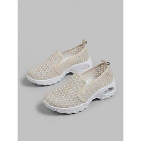 Women's Beige Breathable Mesh Walking Shoes – Lightweight Slip-On Sneakers with Air Cushion Sole for Travel, Summer Walking Everyday Comfort