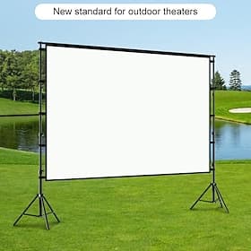 Projektionsleinwand mit Stativ, 100–120 Zoll, 16:9 HD/4K, tragbar, für drinnen und draußen, inklusive Tragetasche, höhenverstellbar, knitterfrei, ideal für Hei