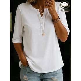 Women's 100%Cotton T Shirt Blouse Tee Casual Half Sleeve Crew Neck Regular Tops Casual Daily Going out White Light Green Pink Red Orange Summer Spring