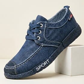 Men's Denim Lace-Up Casual Shoes, Lightweight Sport Style Walking Sneakers for Travel, Daily Wear and Weekend Outfits