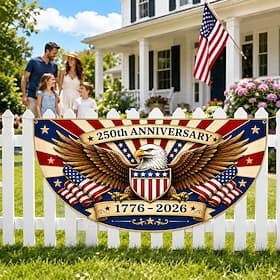 1776-2026 USA 250th Anniversary Half Round Fan Bunting Flag, Patriotic American Outdoor Bunting Banner for House, Porch, Yard, or Independence Day Decoration