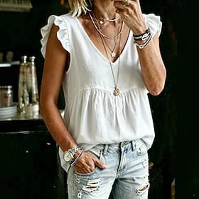 Women's T Shirt Tank Top Tee Top Ruched Plain Casual Beach Sleeveless V Neck Regular Tops Casual Daily Vacation Wear dark brown Black White Sky Blue Military G