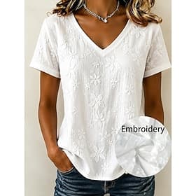 Women's Shirt Solid Color Graphic Plants Elegant Bohemia Vintage Short Sleeve 3/4 Length Sleeve V Neck Long Tops Casual White Summer Spring