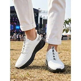 Men's White Music Festival Sneakers - Lightweight Breathable Comfort Walking Shoes - Trendy Low-Top Footwear for Concerts, Outdoor Events, Travel and Casual St