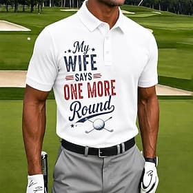 min kone sier én runde til herre golf sport poloskjorter kortermede poloskjorter med krage casual athleisure 3D-trykk knapper pustende netting sommer vår blå h