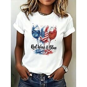 American Independence Day Women's T Shirt Print Graphic Flag Letter Vintage Fashion Stylish Short Sleeve Crew Neck Round Neck Regular Tops Casual Daily Weekend