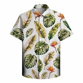 Retro Vintage Hippie 1970s Hawaiian Shirts Aloha Shirt Short Sleeves Hippie Disco Leaf Fancy Dress Men's Party Daily Wear Adults' Shirt Summer