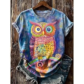 Women's T Shirt Print Floral Graphic Animal Fashion Stylish Classic Short Sleeve Crew Neck Regular Tops Casual Daily Weekend Blue Pink Purple Orange Summer Spr