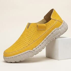 Men's Yellow Slip-On Loafers, Breathable Perforated Casual Walking Shoes, Lightweight Summer Shoes for Travel, Resort, Daily Wear