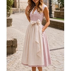 Oktoberfest Kleid Dirndl Trachtenkleider Midi-Länge Dienstmädchen Bayerisch Deutsch Wiesn Damen Karneval Bier Festival Stoff im traditionellen Stil Ohne Bluse