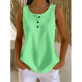 Damen Waffelhemd Einfarbig Aktiv Vintage Täglich Ärmellos Crop Tops Lässig Täglich Ferien Weiß Purpur Grün Sommer Frühling