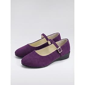 Women's Purple Mary Jane Flats -Faux Suede Slip-On Shoes with Adjustable Strap, Lightweight Casual Shoes for Work, Travel Daily Wear