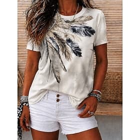 Mulheres Camiseta Imprimir Floral Gráfico Geométrica Vintage à moda Casual Manga Curta Gola Redonda Decote V Decote Redondo Tops regulares Casual Diário Final