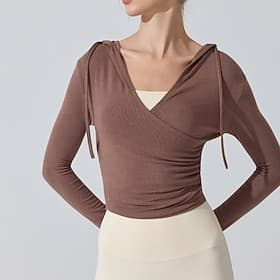Women's pilates top Yoga Shirts Yoga Tops V-neckline Skin Friendly Lightweight Comfortable Drawstring Long Sleeve Sports Solid Color Top For Gym Workout Runnin