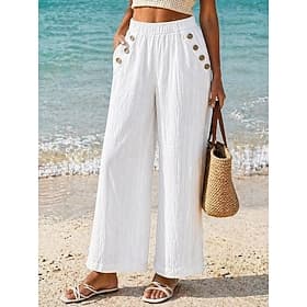 Femmes Jambe large Chinos Droit Vacances Mode Streetwear Longueur complète Taille haute Uni Avec Poches Ceinture Élastique Confortable Doux Respirant Micro-Éla
