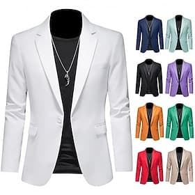 Men Blazer Jacket Casual Daily Outdoor Elegant Fashion Spring All Seasons POLY Solid Color Minimalist Casual / Daily Single Breasted One-button Blazer Light Pi