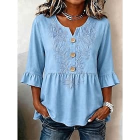 Women's Shirt Print Floral Graphic Vintage Stylish Half Sleeve V Neck Regular Tops Casual Daily Holiday Blue Pink Purple Green Summer Spring