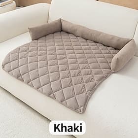 Calming Dog Bed Couch Cover Quilted Slip Resistant Dog Sofa Cover with Soft Neck Bolster Washable Pet Couch Cover Coral Fleece Furniture Protector for Dogs and