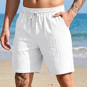 Herren Shorts Leinenshorts Sommershorts Strandshorts Kordelzug Tasche Elastischer Bund Einfach Komfort Weich Knielang Täglich Outdoor Strand Urlaub Mode Khaki