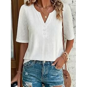 Women's Blouse Tee Top Hollow Out Plain Stylish Modern Sleeveless V Neck Regular Tops Casual Daily Summer Blue Black White Pink Purple Summer Spring