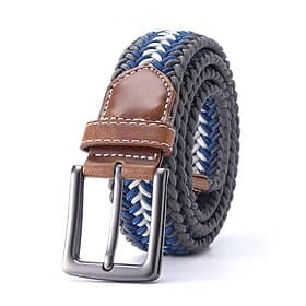 Men's Braided Elastic Belt with Leather Ends and Pin Buckle, Casual and Stylish, Adjustable Fit for Mature Men, Daily and Travel Wear