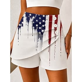 Amerikaanse Onafhankelijkheidsdag dames chino shorts vakantie vintage casual korte broek met hoge taille grafische vlag geplooid niet-elastisch dagelijks buite