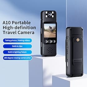 Caméra corporelle avec objectif rotatif à 180° et écran LCD, mini enregistreur vidéo portable HD 1080p avec éclairage LED, caméra de voyage à clipser idéale po