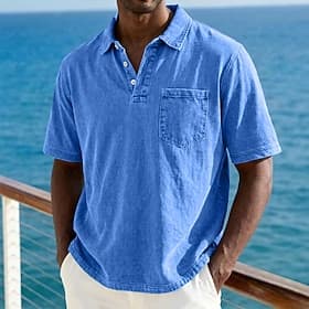 Homme Polo Chemise 100% coton délavée à l'acide Occasionnel Fête Revers Manche Courte Mode Basique Uni Vintage Affligé Été Printemps Toutes saisons Coupe régul