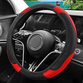 Housse de volant sport universelle de 15 pouces pour voiture, en maille alvéolée respirante Accessoire intérieur automobile en cuir antidérapant et confortable