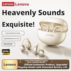 Écouteurs sans fil Lenovo TA410 Bluetooth 5.4, son panoramique immersif avec basses profondes, longue autonomie, micro HD pour des appels clairs, casque gaming