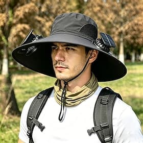 Chapeau de soleil à larges bords avec 2 ventilateurs solaires, style bob, pour hommes et femmes, protection UPF 50, idéal pour la pêche. Chapeau de plage avec