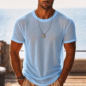 Homens Camiseta Manga Curta Gola Redonda Verão Tecido Sensual Músculo Com Transparência Casual Carnaval Preto Branco Café Top Tee para Homens