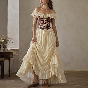 Rétro Vintage Médiéval Renaissance Robe Sans manches Princesse Corset Fleuri Déguisement Femmes Fantaisie Halloween Carnaval Foire de la Renaissance LARP Adult