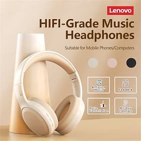 Casque audio Lenovo à réduction de bruit, supra-auriculaire, stéréo haute fidélité, sans fil Bluetooth, pliable Conception confortable avec micro intégré pour