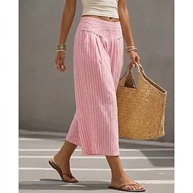 Femmes Jambe large Vacances ancien Mode Longueur cheville Taille haute Rayé Rayé Confortable Micro-Élastique Vacances Formel Violet Jaune Rose Bleu Été Printem