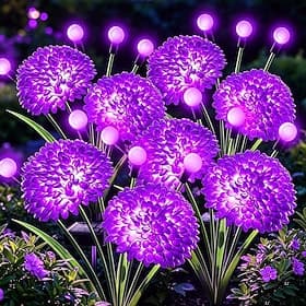 2 lampes solaires de jardin d'extérieur, 4 fleurs 4 LED lucioles, guirlandes lumineuses florales oscillantes avec éclairage fixe Modes clignotants, lampes déco
