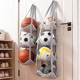 Lot de 2 paniers de rangement pliables pour ballons de sport, organisateur suspendu pour ballons de basket, de foot et de volley, sacs de rangement de porte, é