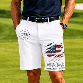 4 juillet 2026, 250e anniversaire Homme Etoile Drapeau Américain 1776 Bermuda Short décontracté Short de Golf Taille Moyenne Vêtement décontracté de travaile T